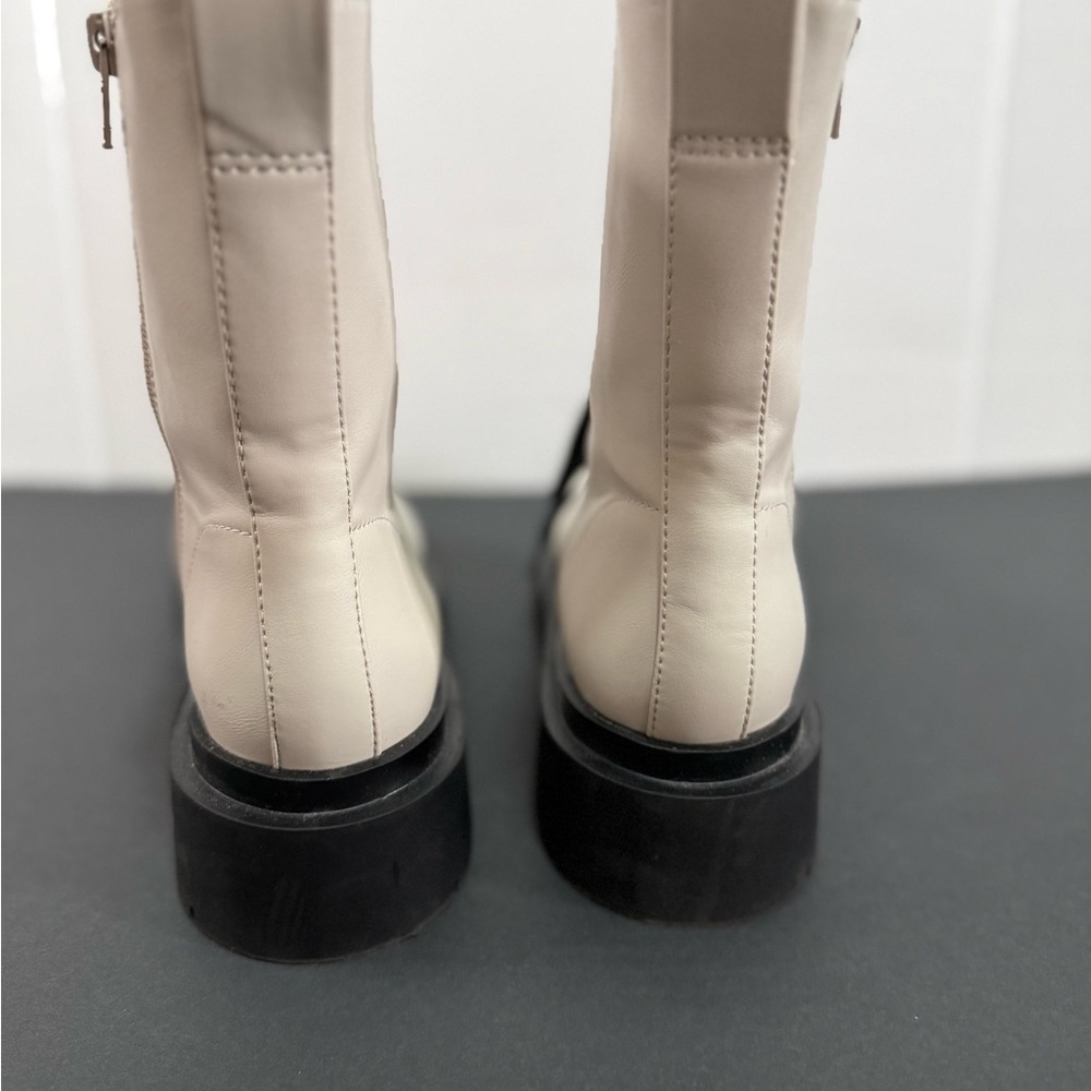 H&M Platform Combat Boots with Black Sole and Zipper cream lace-up - Picture 6 of 8